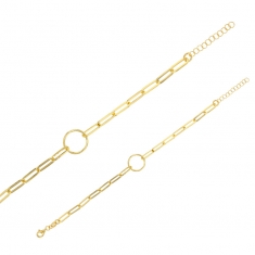 Bracelet forme ronde, chaîne rectangle allongé, argent 925/1000 doré