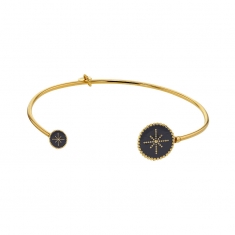 Bracelet jonc en argent 925/1000 doré avec ronds en émail noir et étoiles