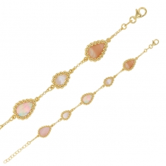 Bracelet MADRE PERLA avec gouttes perlées en argent 925/1000 doré avec nacre blanche et rose