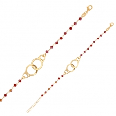 Bracelet menottes cristaux facettés couleur grenat, perles synthétiques, argent 925/1000 doré