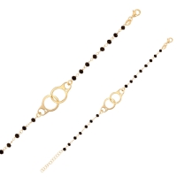 Bracelet menottes cristaux facettés noirs, argent 925/1000 doré