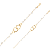 Bracelet menottes perles synthétiques blanches, argent 925/1000 doré