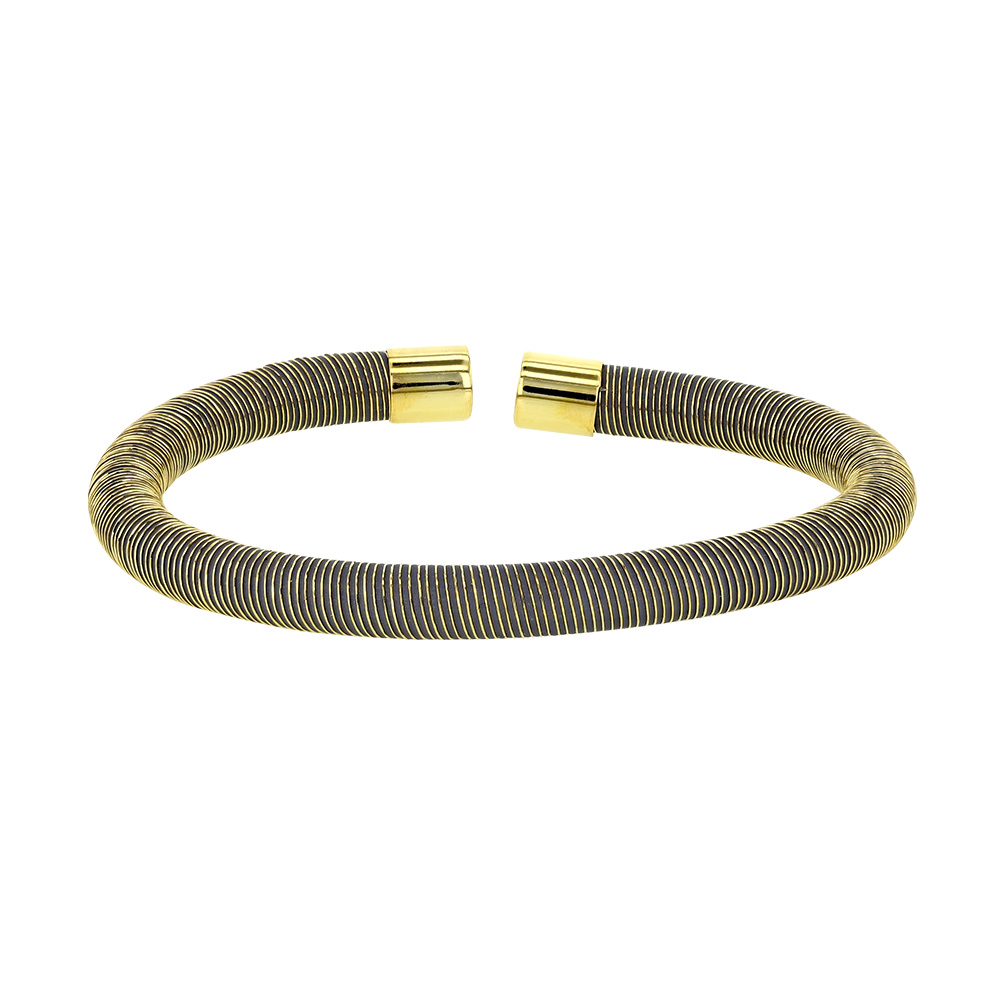 Bracelet mixte tube en silicone vert fil et Argent doré 925/1000