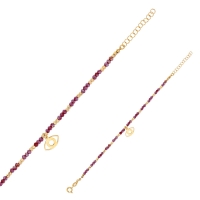 Bracelet oeil, perles de cristal facettées couleur grenat, argent 925/1000 doré