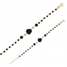 Bracelet orné de perles en verre teinté noir facetté, argent 925/1000 doré