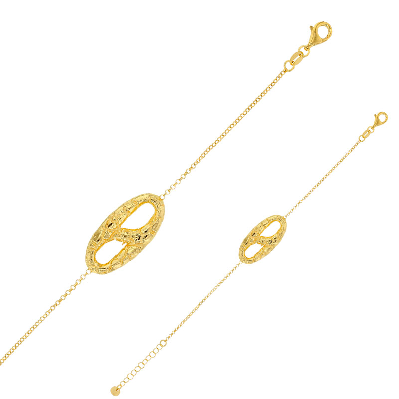 Bracelet ovale-infini effet écailles de tortue, argent 925/1000 doré