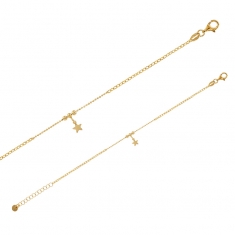 Bracelet pampille étoile, chaîne forçat et boules, argent 925/1000 doré