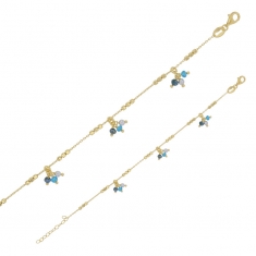 Bracelet pampilles cristaux bleus et blancs, argent 925/1000 doré