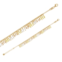 Bracelet pampilles perles de verre couleur citrine et blanc cassé, argent 925/1000 doré
