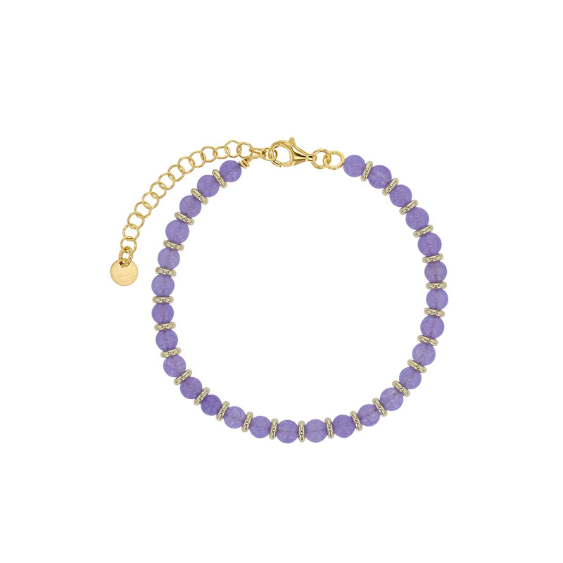 Bracelet perles de verre lavande en argent doré 925/1000