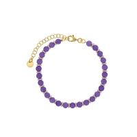 Bracelet perles de verre lilas en argent doré 925/1000