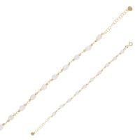 Bracelet perles synthétiques blanches, argent 925/1000 doré