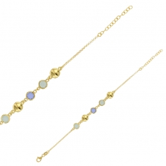 Bracelet pierres Calcédoine bleue et Oeil de chat bleu aigue-marine, argent 925/1000 doré