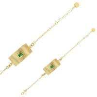 Bracelet rectangle argent 925/1000 doré brossé, 6 oxydes couleur verte