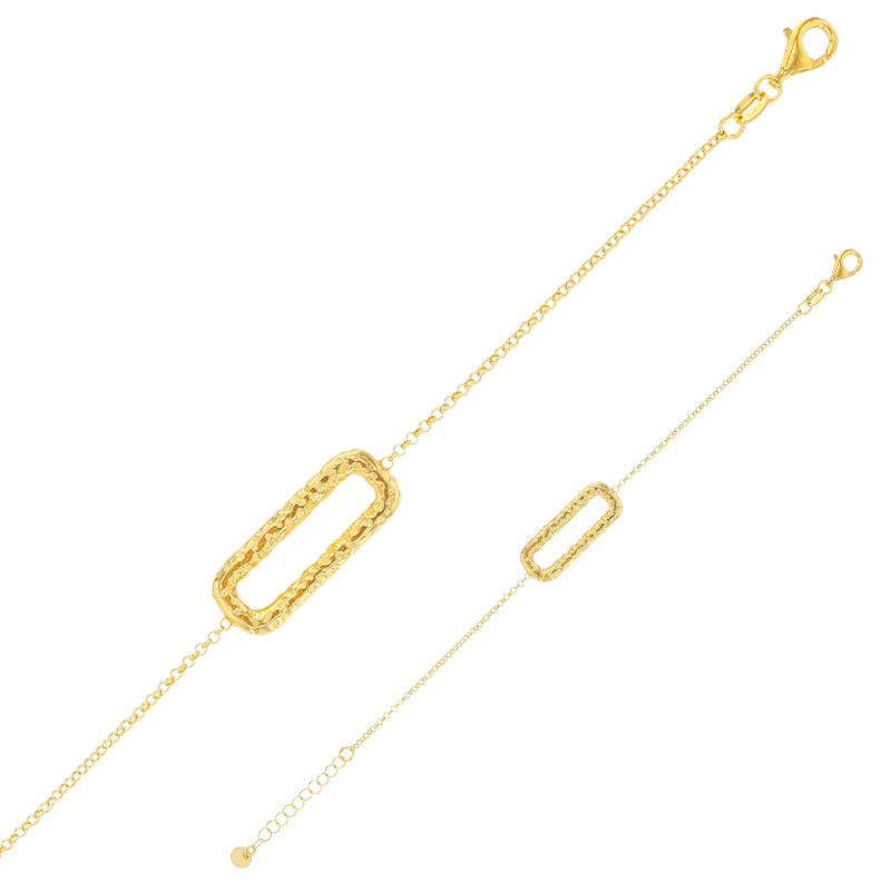 Bracelet rectangle martelé, argent 925/1000 doré
