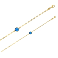 Bracelet rond en verre bleu, argent 925/1000 doré