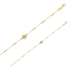 Bracelet trèfle, chaîne avec petits cubes argent 925/1000 doré