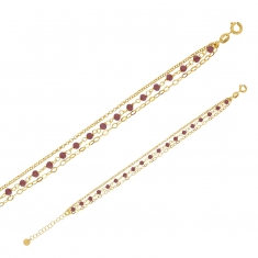 Bracelet 3 rangs cristaux de couleur améthyste et ovales ciselés, argent 925/1000 doré