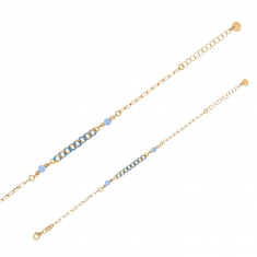 Bracelet maille gourmette émaillée avec cristaux bleu ciel, argent 925/1000 doré
