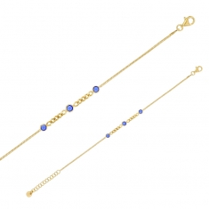 Bracelet maillons ornés d'oxydes bleus sertis clos, argent 925/1000 doré