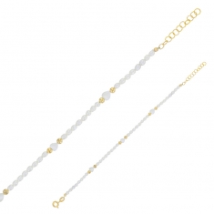 Bracelet perles d'eau douce, coeurs et perles dorées, argent 925/1000 doré
