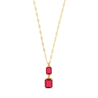 Collier 2 cristaux rouge rubis taille rectangle, argent 925/1000 doré