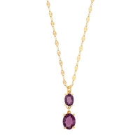 Collier 2 cristaux violet améthyste taille ovale, argent 925/1000 doré