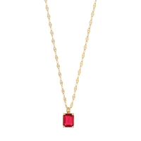 Collier cristal rouge rubis taille rectangle, argent 925/1000 doré