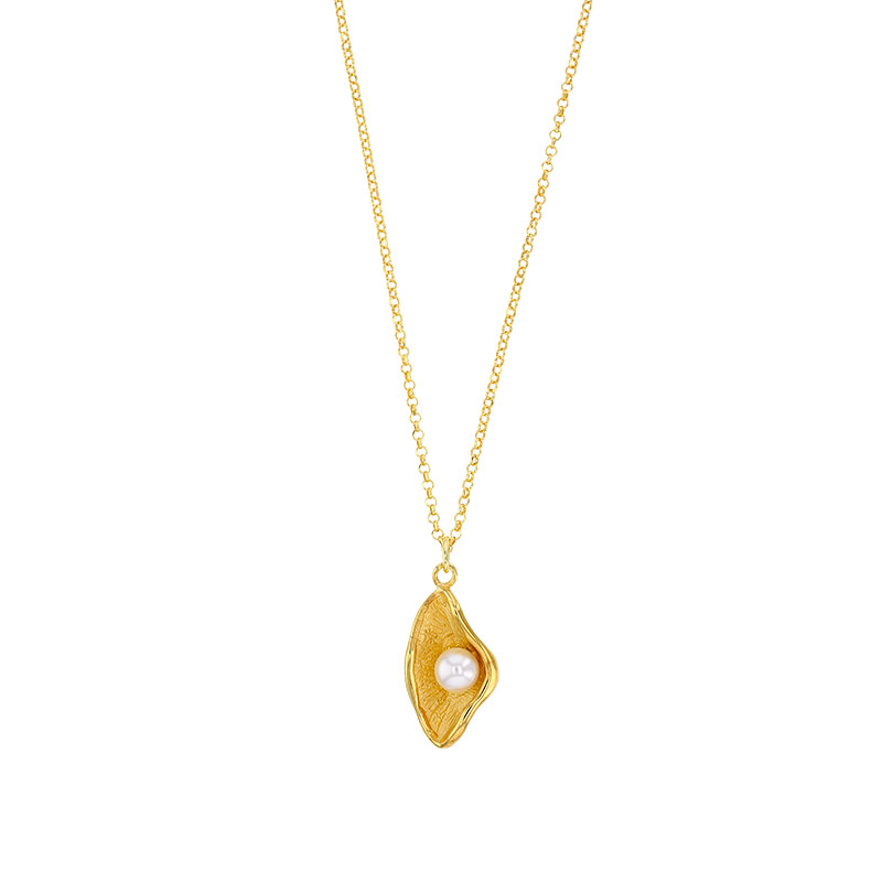 Collier en argent 925/1000 doré - petit coquillage avec perle synthétique blanche