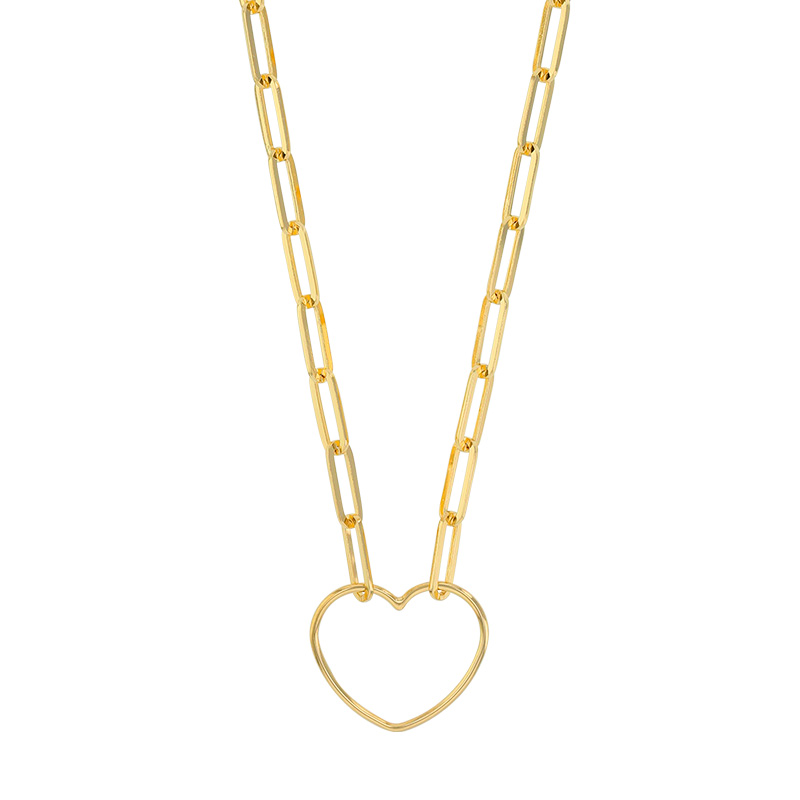 Collier forme coeur, chaîne rectangle allongé, argent 925/1000 doré