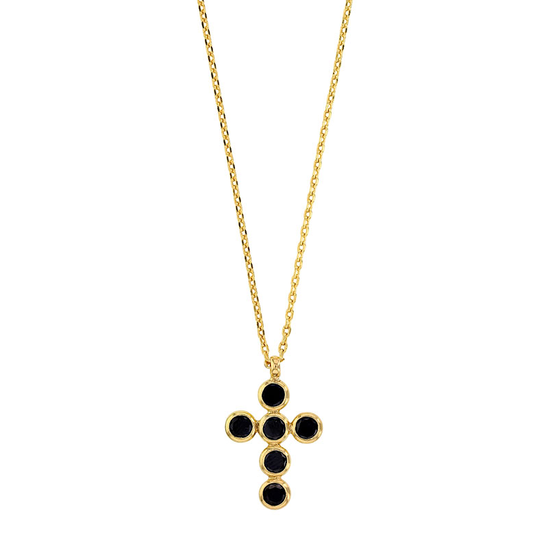 Collier GYPSY MARIA en Argent 925/1000 doré - croix avec oxydes de zirconium teintés noir