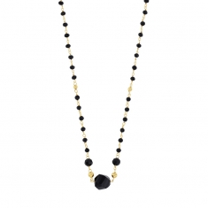 Collier orné de perles en verre teinté noir facetté, argent 925/1000 doré