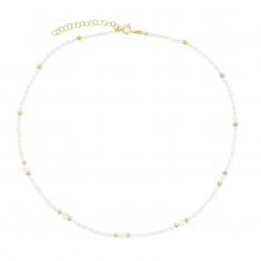 Collier perles d'eau douce, coeurs et perles dorées, argent 925/1000 doré