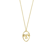Collier visage minimaliste abstrait en argent 925/1000 doré