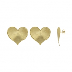 Boucles d'oreilles coeur H 15mm, argent 925/1000 doré brossé