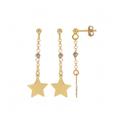 Boucles d'oreilles longues étoile, cristal gris, argent 925/1000 doré
