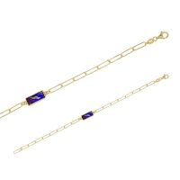 Bracelet argent 925/1000 doré à grandes mailles avec verres de Murano bleus rectangulaires