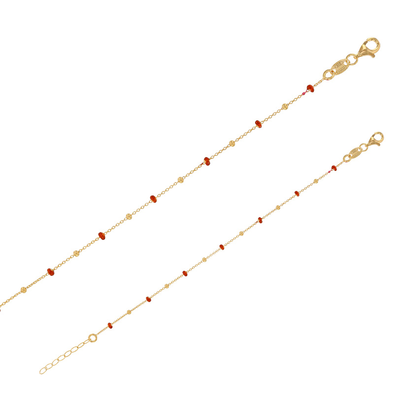 Bracelet boules rouge orangé en émail, argent 925/1000 doré