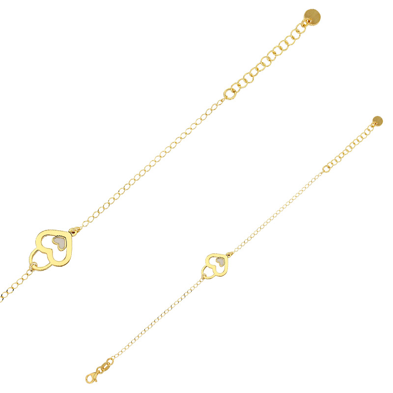 Bracelet cadenas forme coeurs argent 925/1000 doré et blanc