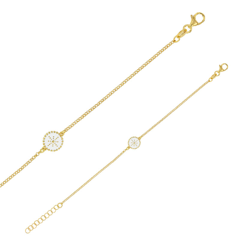 Bracelet en argent 925/1000 doré avec rond en émail blanc avec étoile