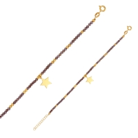 Bracelet étoile, perles de cristal facettées grises, argent 925/1000 doré