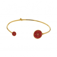 Bracelet jonc en argent 925/1000 doré avec ronds en émail rose et étoiles