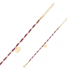 Bracelet oeil, perles de cristal facettées couleur grenat, argent 925/1000 doré