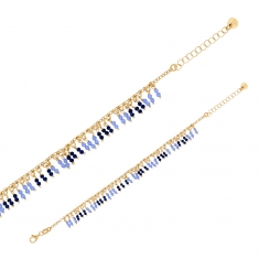 Bracelet pampilles perles de verre bleu marine et bleu clair, argent 925/1000 doré