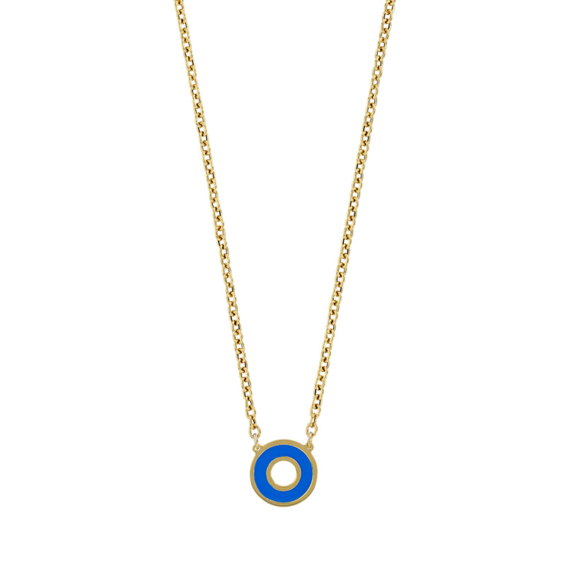 Collier cercle bleu en émail, argent 925/1000 doré