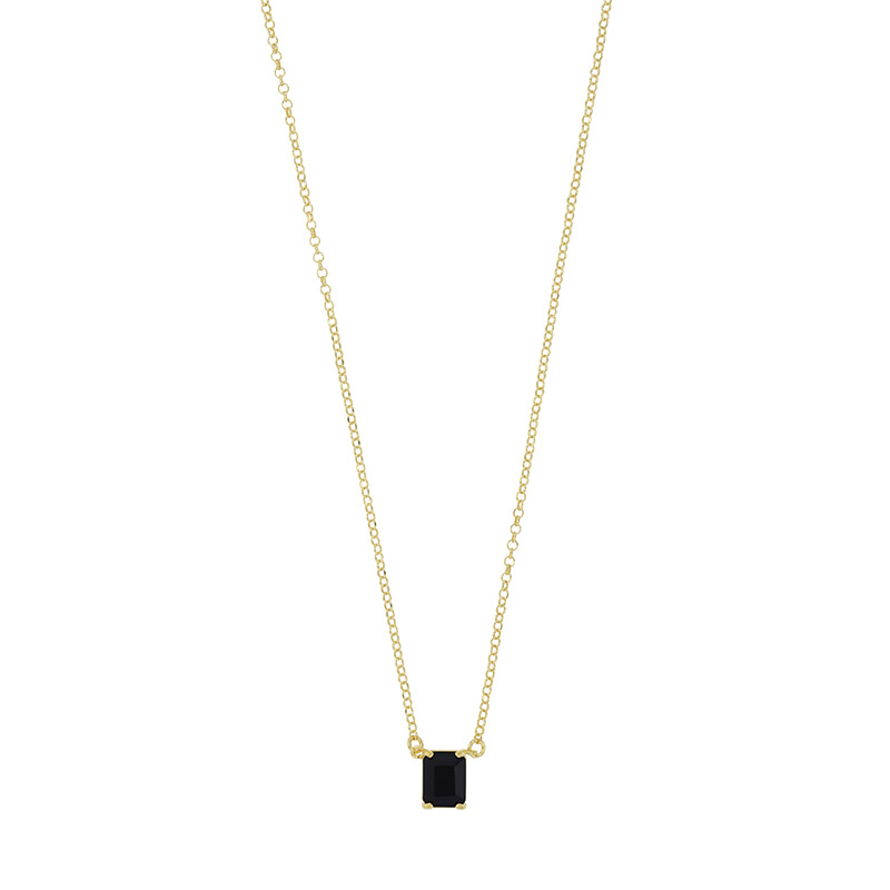 Collier cristal noir facetté taille rectangle, argent 925/1000 doré