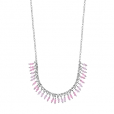 Collier pampilles perles de verre rose et rose clair, argent 925/1000 platiné