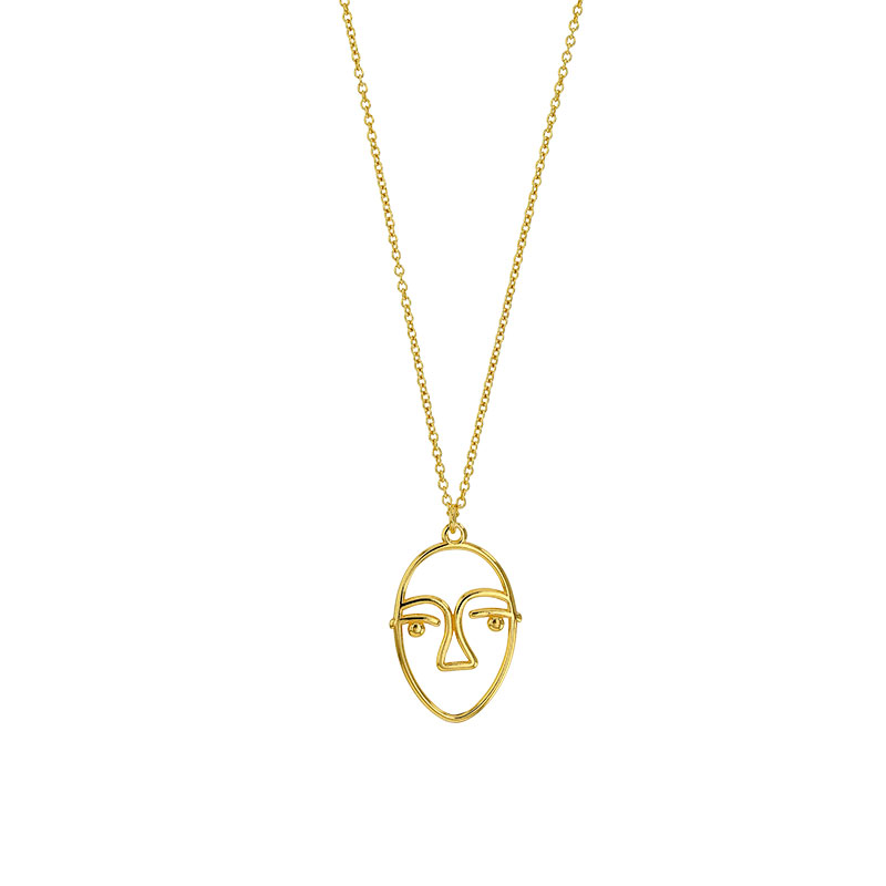 Collier visage minimaliste abstrait en argent 925/1000 doré