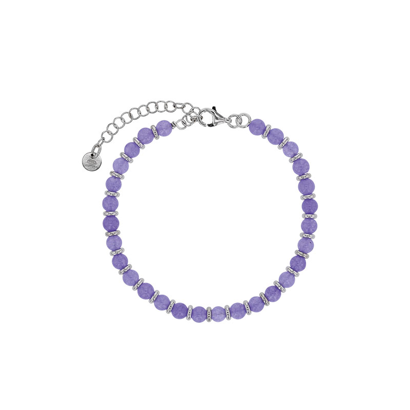Bracelet perles de verre lavande en argent 925/1000 rhodié