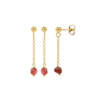 Longues boucles d'oreilles ornées d'une pierre de Tourmaline rose, argent 925/1000 doré